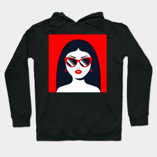 Brunette girl in sunglasses and red lipstick Hoodie